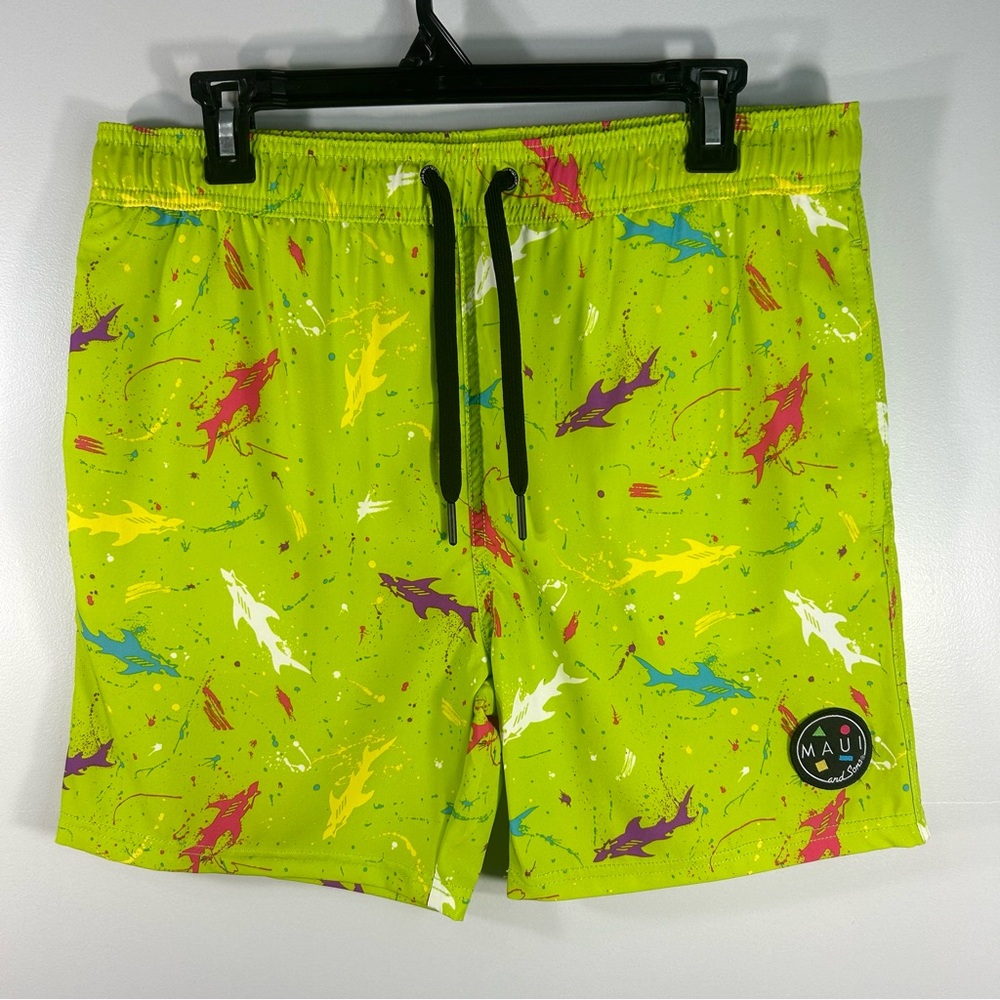 Maui and Sons Board Shorts Swim Trunks Sharks Retro Surfing Bright Color Men MED